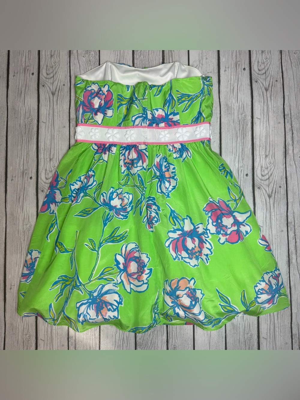 Lilly Pulitzer Women's 8 Langley Strapless Beaded Silk New Green Tossed Dress - Picture 6 of 8